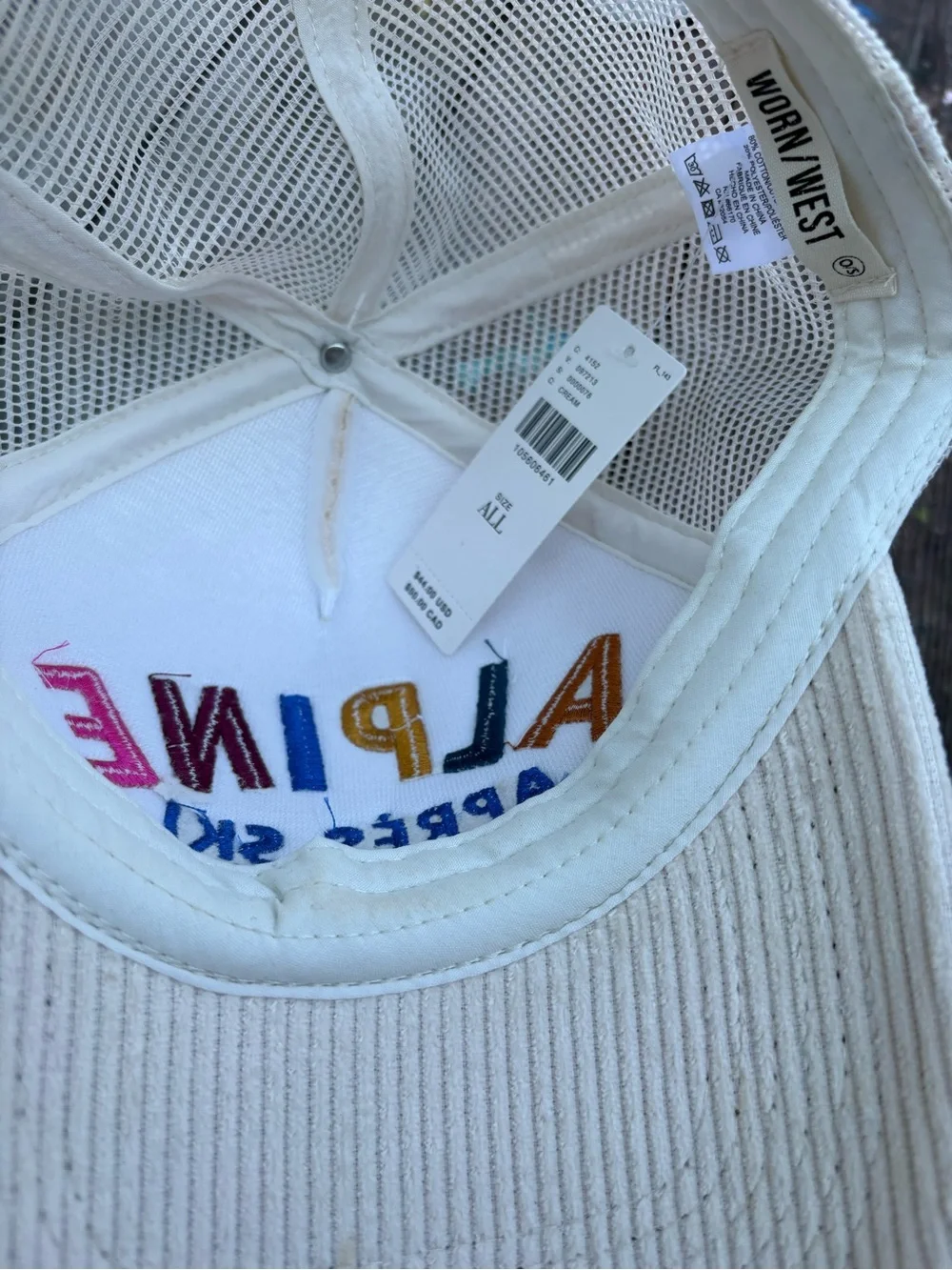 Alpine Après Ski Cocktail Club  Cream Embroidered Corduroy Cap